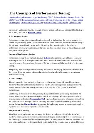 Detailed Concepts of Performance Testing