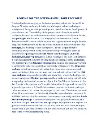 LOOKING FOR THE INTERNATIONAL TOUR PACKAGES?