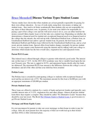 Bruce Mesnekoff Discuss Various Types Student Loans