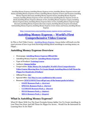 Autoblog Money Express Review and (MASSIVE) $23,800 BONUSES