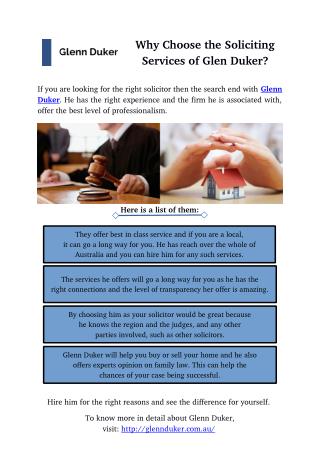 Why Choose the Soliciting Services of Glen Duker?