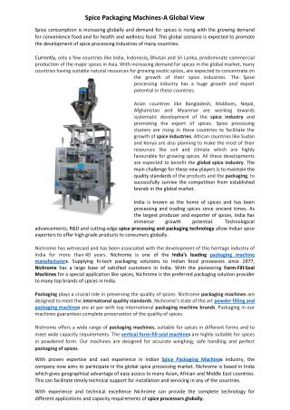 Spice Packaging Machines-A Global View