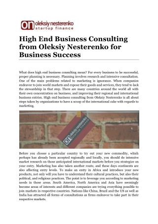 High End Business Consulting from Oleksiy Nesterenko for Business Success