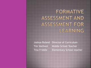 Formative assessment and Assessment for Learning