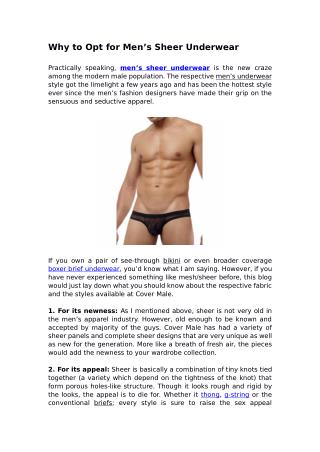 Why to Opt for Men's Sheer Underwear