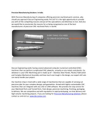 Precision Manufacturing Solutions In India
