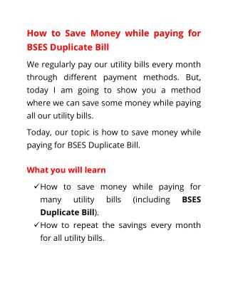 Bses Duplicate Bill