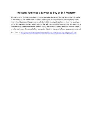 Reasons You Need a Lawyer to Buy or Sell Property
