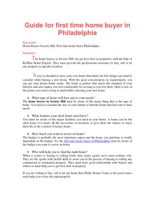 Guide for first time home buyer in Philadelphia