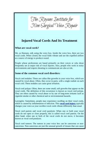 Recover Your Injured Vocal Cords