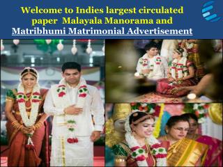 Book Mathrubhumi/Manorama matrimonial matrimonial classified text ad Online - http://adeaction.com