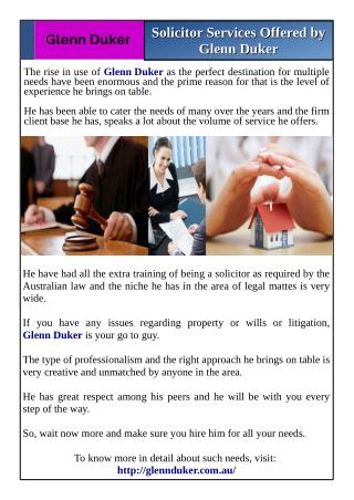 Solicitor Services Offered by Glenn Duker