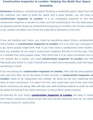 Construction Inspector In London- Helping You Build Your Space Smoothly