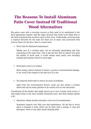 The Reasons To Install Aluminum Patio Cover Instead Of Traditional Wood Alternatives