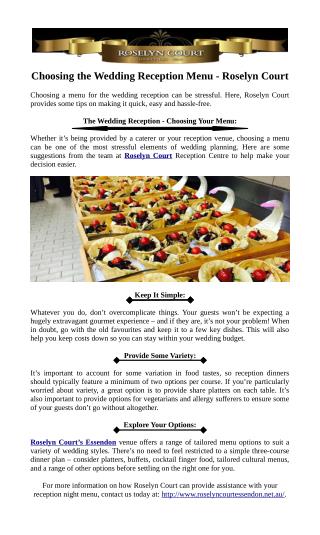 Choosing the Wedding Reception Menu - Roselyn Court