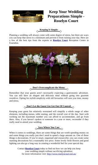 Keep Your Wedding Preparations Simple - Roselyn Court