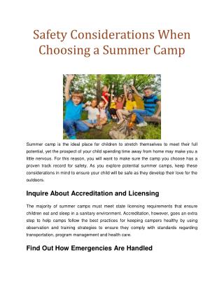 Safety Considerations When Choosing a Summer Camp