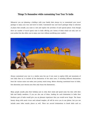 Things To Remember while customizing Your Tour To India