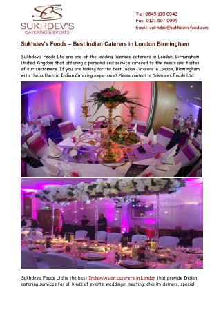 Indian Caterers in London Birmingham - Sukhdevs Foods Ltd