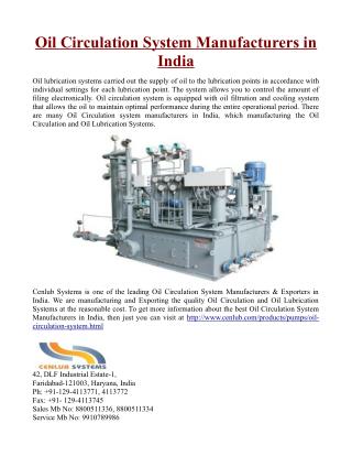 Oil Circulation System Manufacturers in India
