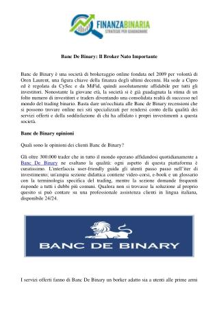 Banc De Binary: Il Broker Nato Importante