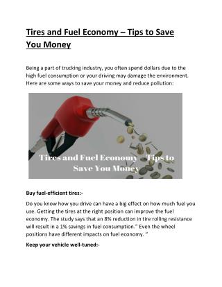 Tires and Fuel Economy – Tips to Save You Money
