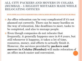 All city packers and movers in colaba (mumbai) – 5 biggest mistakes made while relocating offices