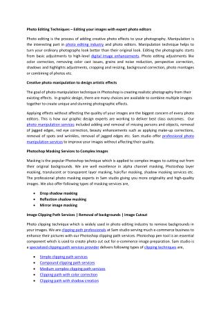 Photo Editing Techniques – Editing your images with expert photo editors