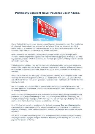 Particularly Excellent Travel Insurance Cover Advice.