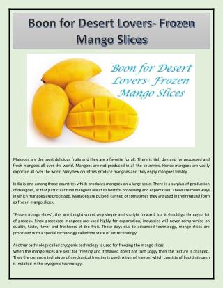 Boon for Desert Lovers- Frozen Mango Slices