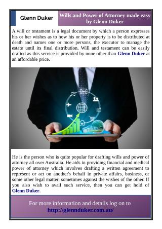Wills and Power of Attorney made easy by Glenn Duker