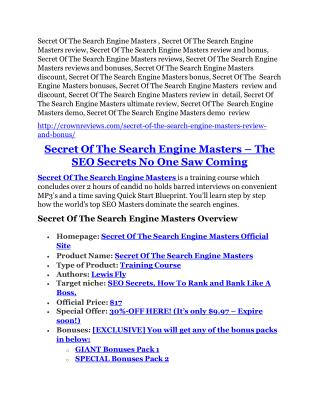 Secret Of The Search Engine Masters review - EXCLUSIVE bonus of Secret Of The Search Engine Masters