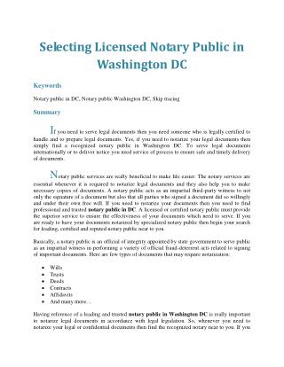 Selecting Licensed Notary Public in Washington DC