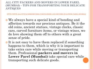 All city packers and movers in Lower Parel (Mumbai) – tips for transporting your delicate antiques
