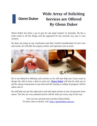 Wide Array of Soliciting Services are Offered By Glenn Duker