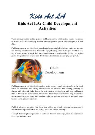 Kids Act LA: Child Development Activities