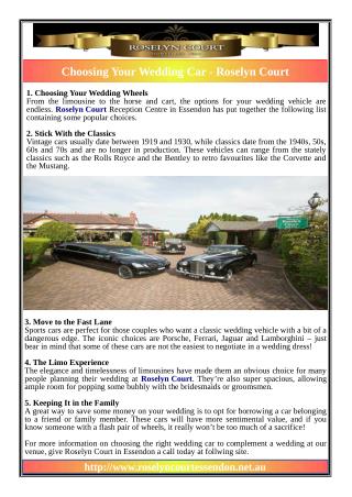 Choosing Your Wedding Car - Roselyn Court
