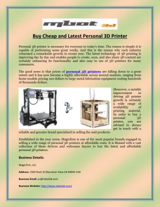 Buy Cheap and Latest Personal 3D Printer