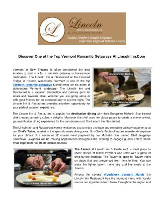 Vermont Romantic Getaways