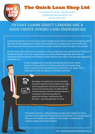 Payday Loans Direct Lenders Only Offers Instant Payday Loans Services