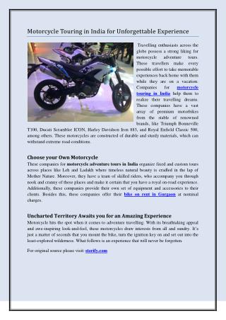 Motorcycle Touring in India for Unforgettable Experience