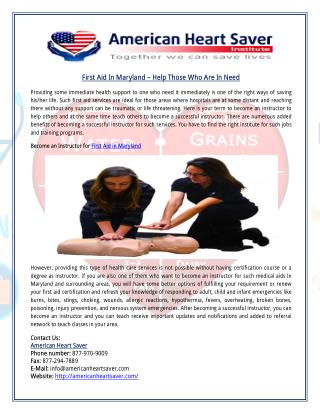 First Aid In Maryland – Help Those Who Are In Need