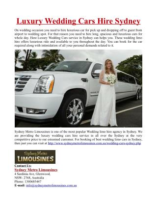Luxury Wedding Cars Hire in Sydney