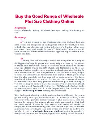 Buy the Good Range of Wholesale Plus Size Clothing Online