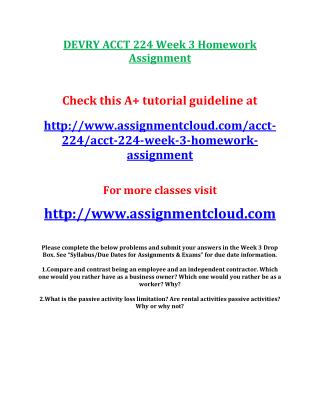 DEVRY ACCT 224 Week 3 Homework Assignment