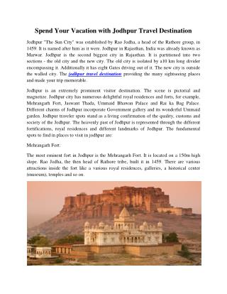 Spend Your Vacation with Jodhpur Travel Destination.pdf