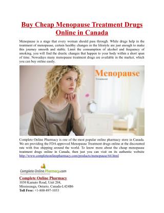 Buy Cheap Menopause Treatment Drugs Online in Canada