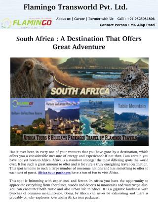 South Africa : A Destination That Offers Great Adventure