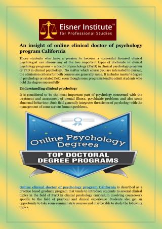 An insight of online clinical doctor of psychology program California