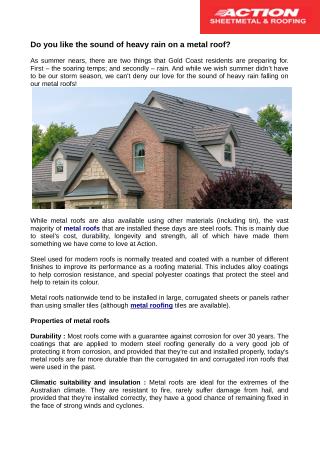 Action Sheet Metal offers best metal roofing services